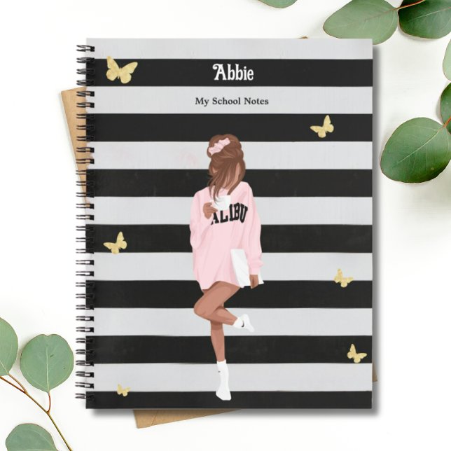 Black Gold Butterfly Cute Girl Modern Pink School  Notebook (Creator Uploaded)