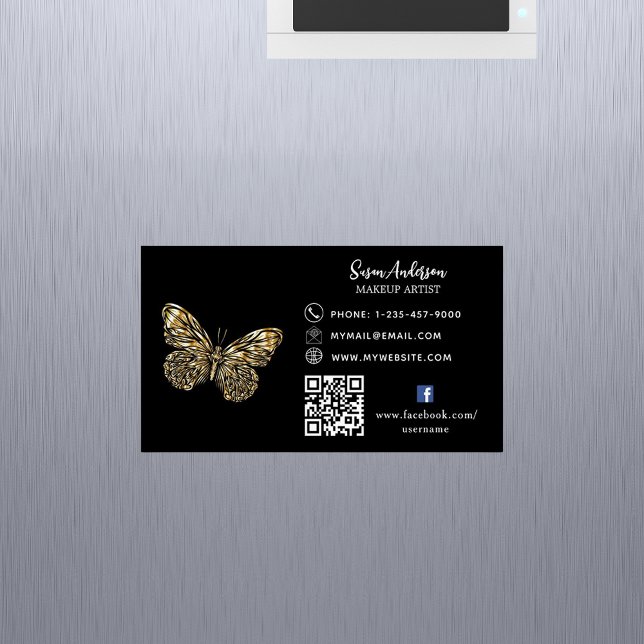 Black gold butterfly QR code Facebook Magnetic Business Card (Creator Uploaded)