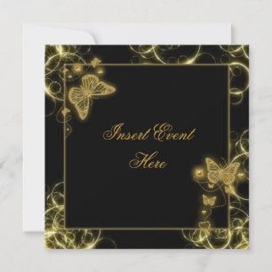Black gold butterfly swirls elegant invitation