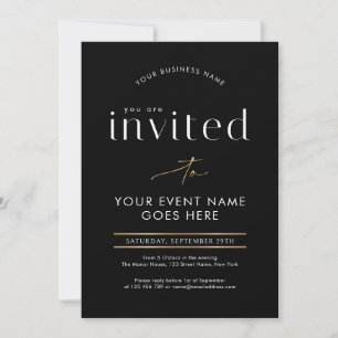 Black & Gold Calligraphy Business Event Gala Night Invitation