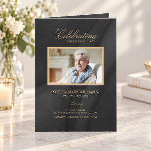 Black & Gold Calligraphy Memorial Program Card