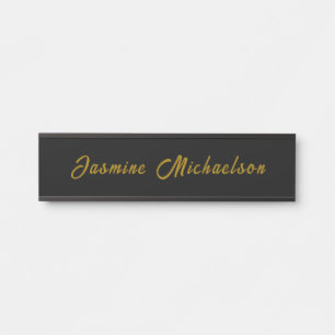 Black & Gold Calligraphy Minimalist Own Name Door Sign