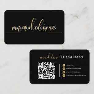 Black Gold Calligraphy Script QR code Business Car Card