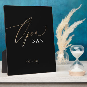 Black Gold Calligraphy Wedding OPEN Bar Sign Plaque