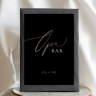 Black Gold Calligraphy Wedding OPEN Bar Sign Table Number