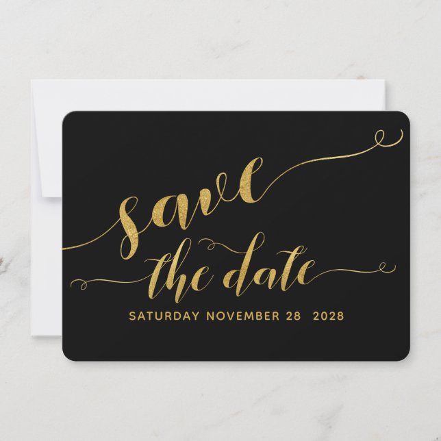 Black & Gold Calligraphy Wedding Save The Date Invitation (Front)