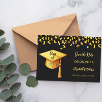 Black gold cap confetti Graduation Party
