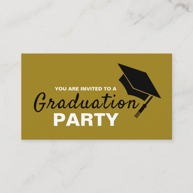 Black & Gold Cap, Graduation Party Ticket Invite (Front)