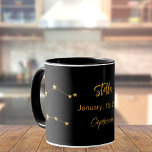 Black gold Capricorn star constellation birthday Mug<br><div class="desc">A mug for a Capricorn,  Personalise and add a name and date of birth. The name is written with a hand lettered style script</div>
