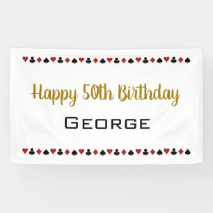 Black Gold Card Suits Las Vegas Casino Birthday Banner