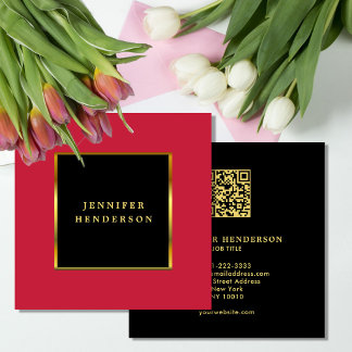 Black gold cardinal red QR code professional Square Business Card