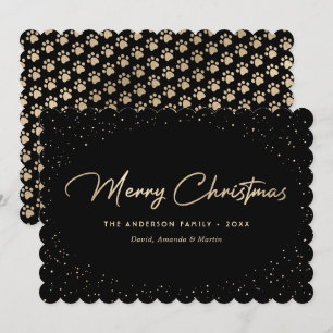 Black Gold Cat Dog Paws Merry Christmas Card