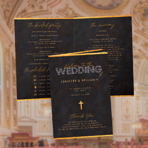 Black Gold Catholic Wedding Mass Ceremony Program Programme