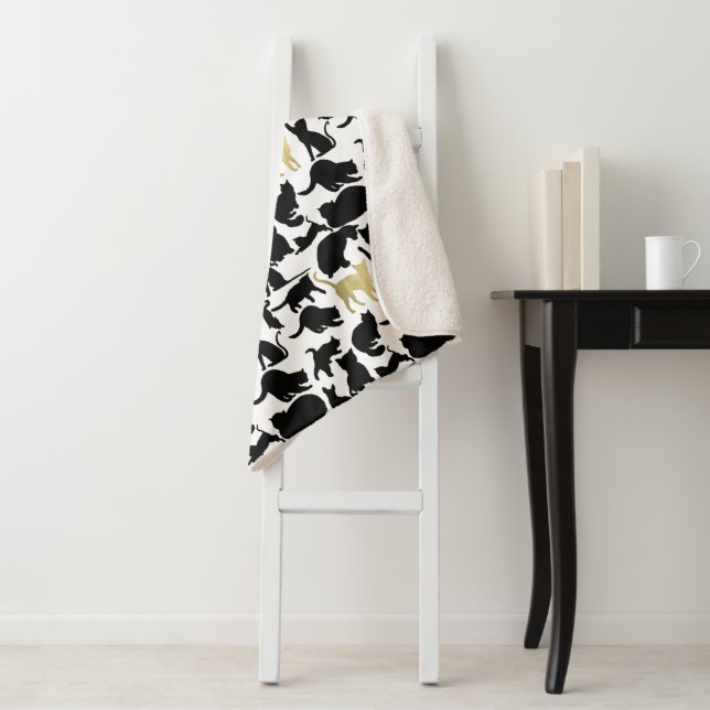 Black Gold Cats Sherpa Blanket (In Situ)