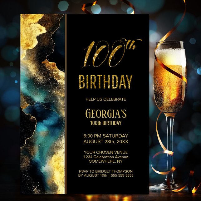 Black Gold Celestial 100th Birthday Party Invitation (Creator Uploaded)