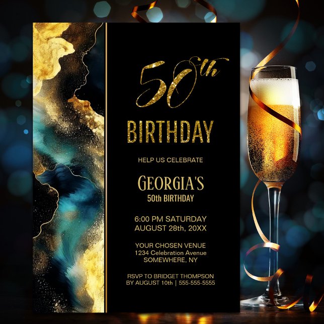 Black Gold Celestial 50th Birthday Party Invitation (Creator Uploaded)
