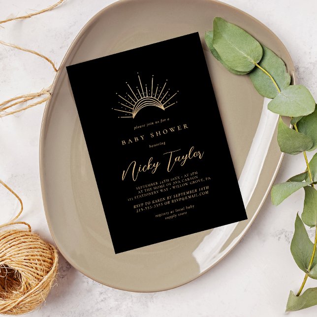 Black & Gold Celestial Baby Shower Invitation (Creator Uploaded)