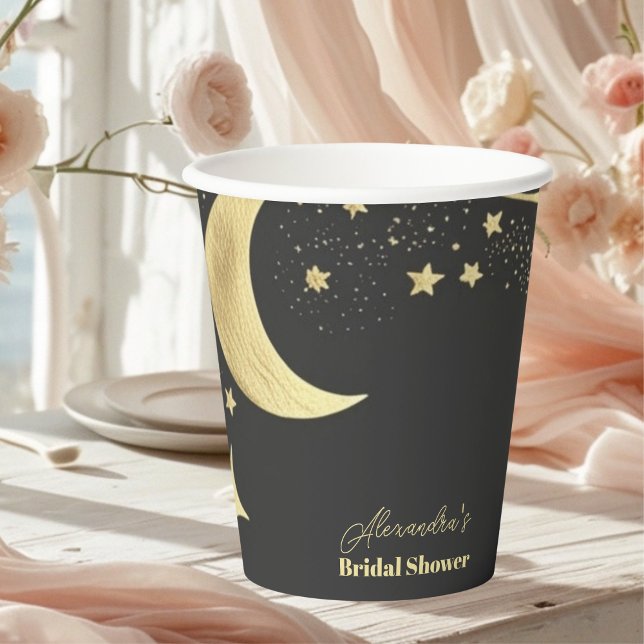 Black Gold Celestial Crescent Moon Bridal Shower Paper Cups (Creator Uploaded)