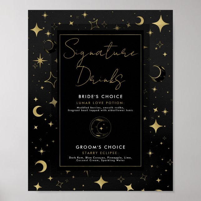 Black & Gold Celestial Moon Stars Signature Drinks Poster (Front)