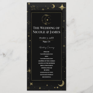 Black & Gold Celestial Moon Stars Wedding Program Programme