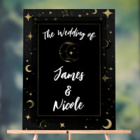 Black & Gold Celestial Moon Stars Wedding Welcome
