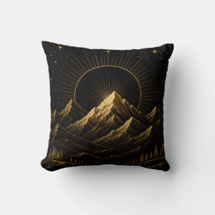 Black Gold Celestial Mountain Throw Pillow