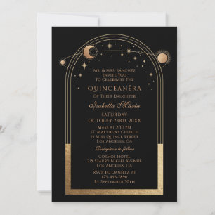 Black Gold Celestial Quinceañera Invitation