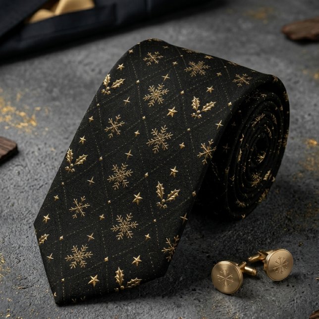 Black & Gold Celestial Snowflake Tie (Creator Uploaded)