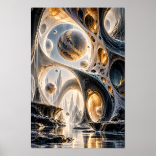 Black Gold Celestial Spheres Surreal Wall Art