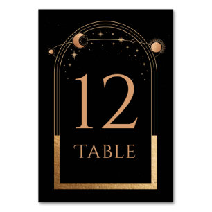 Black Gold Celestial Sun Moon Wedding Table Number