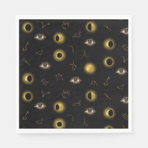 Black Gold Celestial Sun & Moon Zodiac Eye Napkin