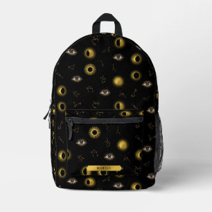 Black Gold Celestial Sun & Moon Zodiac Eye Printed Backpack