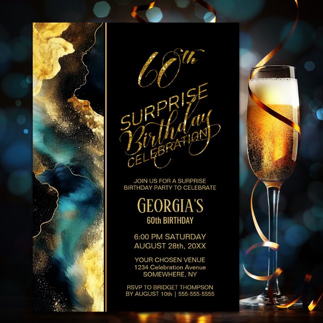 Black Gold Celestial Surprise 60th Birthday Party Invitation (Creator Uploaded)