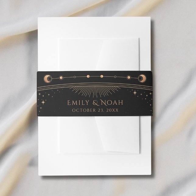 Black Gold Celestial Wedding Names & Date Invitation Belly Band (Creator Uploaded)