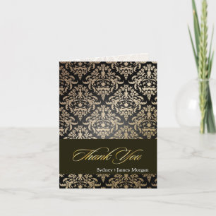 Black Gold Céline Damask Thank You DIY background Card