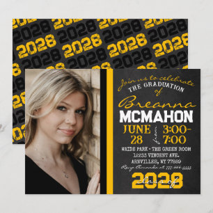 Black & Gold Chalkboard Graduation Photo Invitation