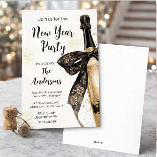 Black Gold Champagne Cheers New Years Eve Party Invitation