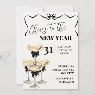 Black Gold Champagne Cheers New Years Eve Party Invitation
