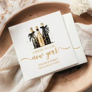 Black Gold Champagne Cheers New Years Eve Party Napkin