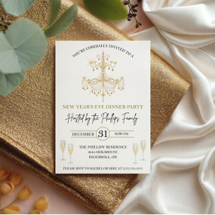 Black & Gold, Champagne, New Year's Eve Party Invitation
