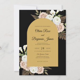 Black Gold Champagne Petal Wedding Invitation