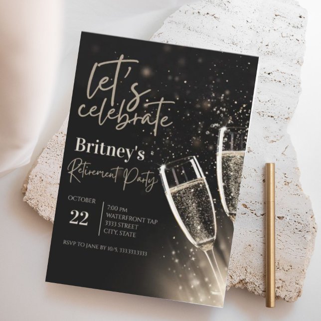 Black Gold Champagne Retirement Party  Invitation (Creator Uploaded)