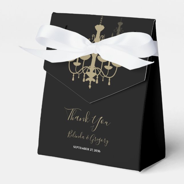 Black Gold Chandelier Wedding Favour Box (Front Side)