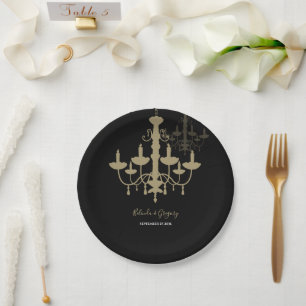 Black Gold Chandelier Wedding  Paper Plate