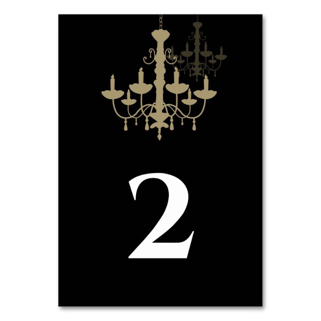 Black Gold Chandelier Wedding Table Number (Front)