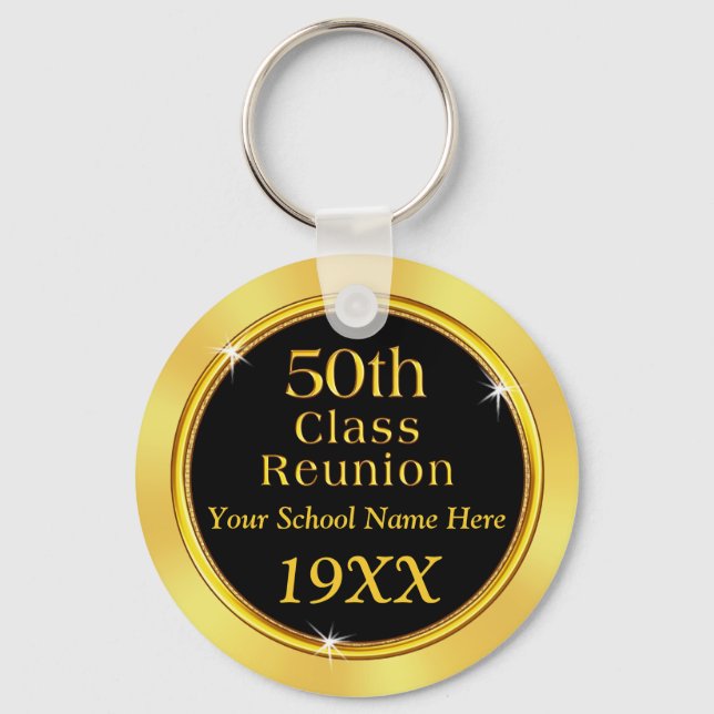 Black, Gold Cheap 50th Class Reunion Party Favors Key Ring (Front)