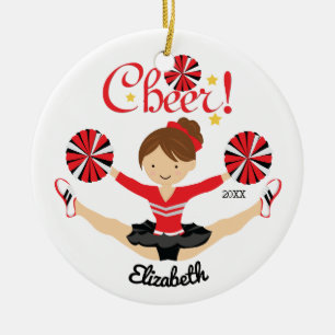 Black & Gold Cheer Dark Hair Cheerleader Ornament