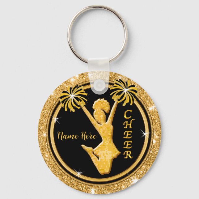 Black, Gold Cheer Gift Ideas Bulk Discounts Cheer Key Ring (Front)