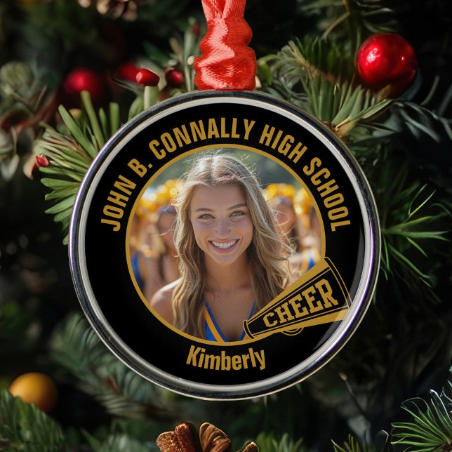 Black Gold Cheerleader Photo Christmas Metal Tree Decoration (Creator Uploaded)