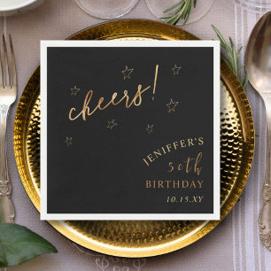 Black Gold Cheers 40th 50th 60th Birthday Party Napkin